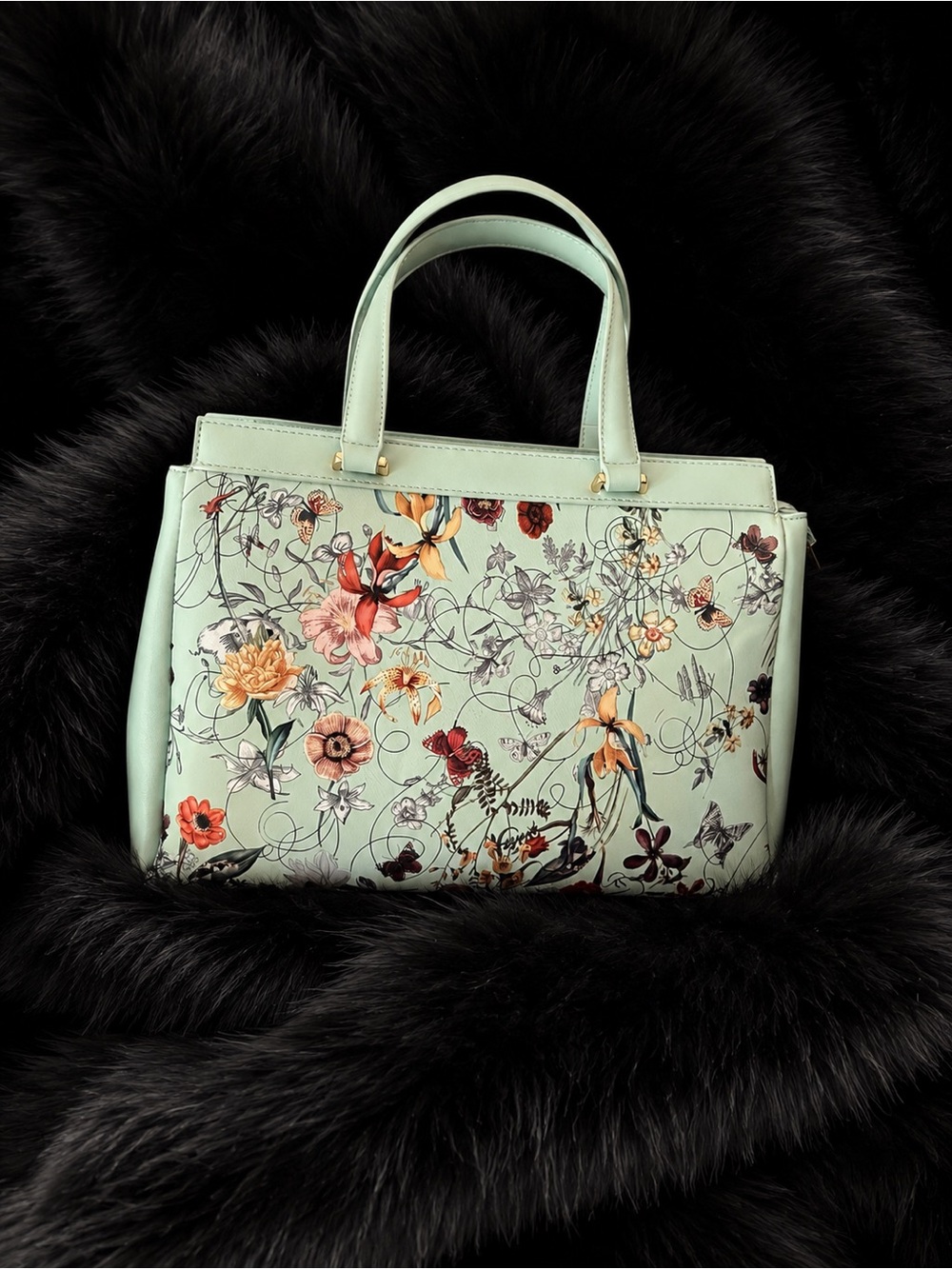 Floral-Print Mint Top-Handle Women's Tote